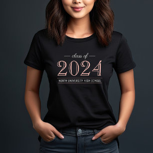 2024 Elegant Rose Gold Black Custom Graduation T-Shirt