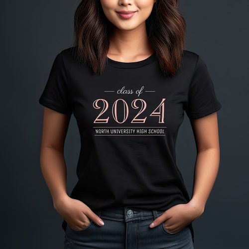 2024 Elegant Rose Gold Black Custom Graduation T_Shirt