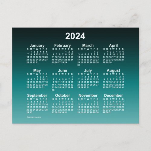2024 Faded Cyan Neon Mini Calendar by Janz Postcard
