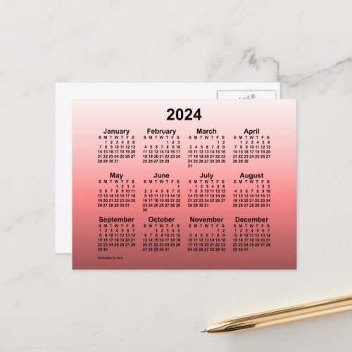 2024 Faded Red Mini Calendar by Janz Postcard