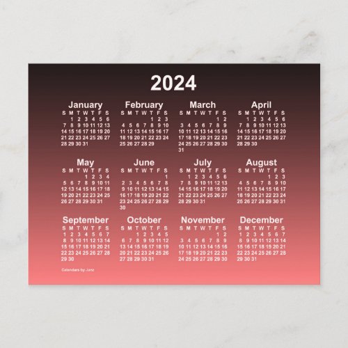 2024 Faded Red Neon Mini Calendar by Janz Postcard