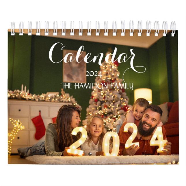 2024 Family Custom Photo Chic Script Calendar (Cover)