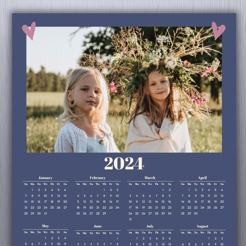 2024 Family Photo Calendar Magnet Blue