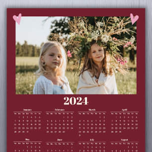 2024 Family Photo Calendar Magnet Red