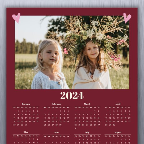 2024 Family Photo Calendar Magnet Red