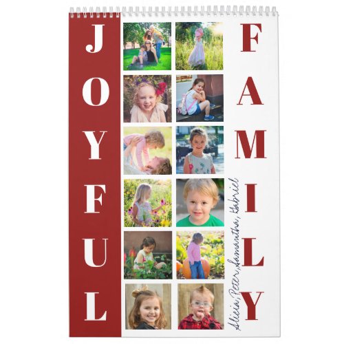 2024 family photo collage monogrammed burgundy calendar