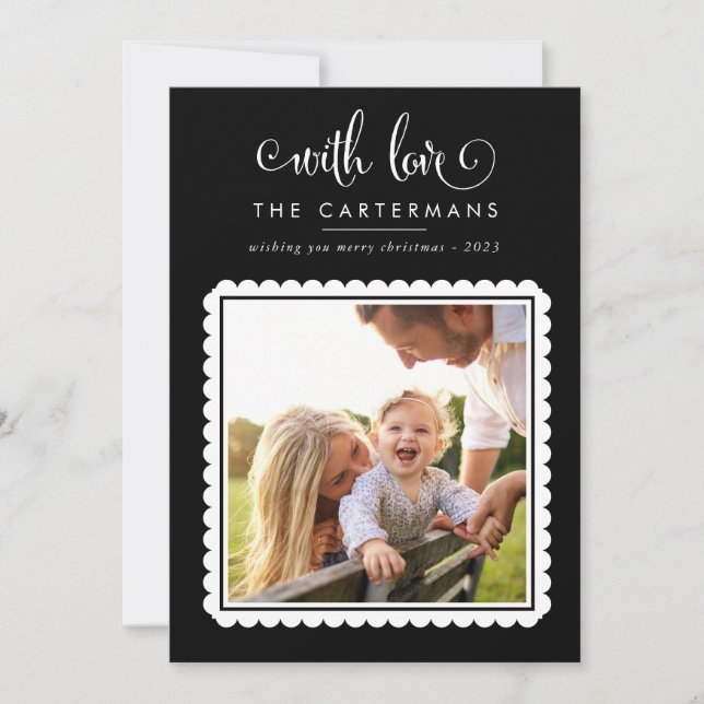2024 FAMILY PHOTO cute elegant scallop black white Holiday Card (Front)