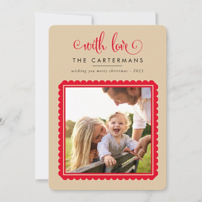 2024 FAMILY PHOTO cute elegant scallop frame sand  Holiday Card (Front)