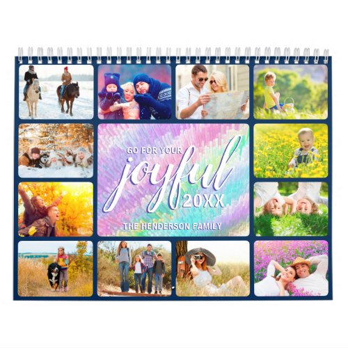 2024 Family Photo Joyful Colorful Faux Iridescent Calendar