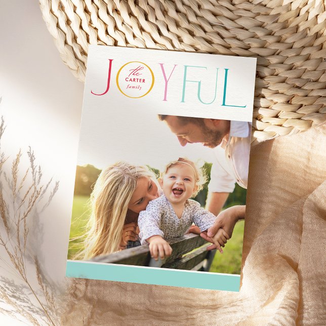 2024 FAMILY PHOTO modern elegant JOYFUL colorful Holiday Card (Creator Uploaded)