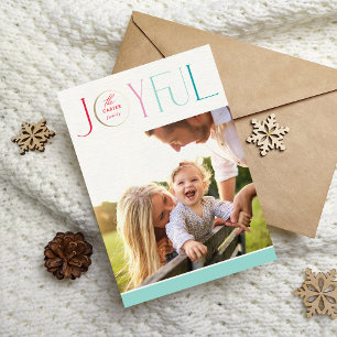 2024 FAMILY PHOTO modern elegant JOYFUL pastel Holiday Card