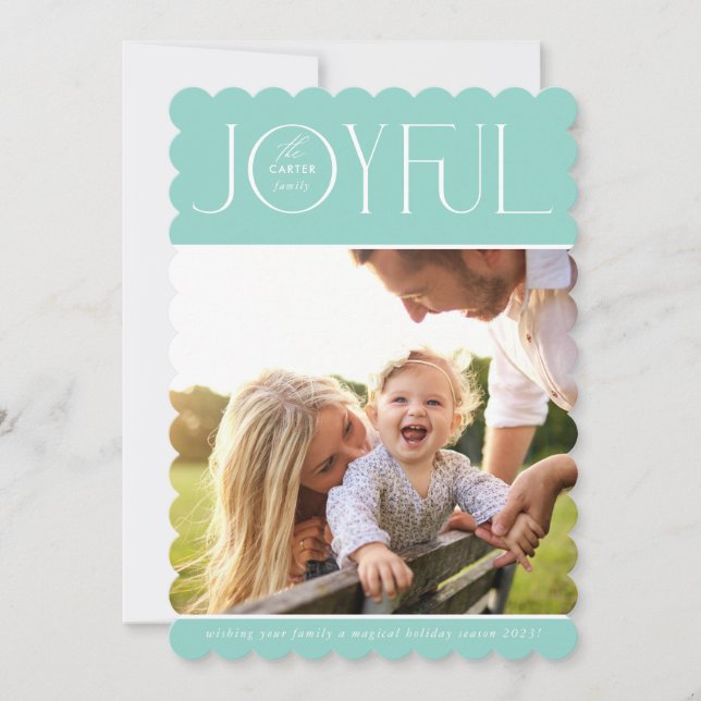 2024 FAMILY PHOTO modern elegant JOYFUL soft mint Holiday Card (Front)