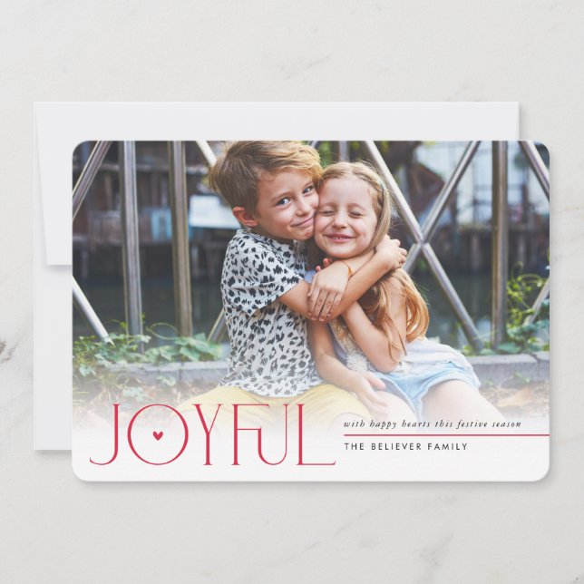 2024 FAMILY PHOTO modern kids JOYFUL heart red Announcement (Front)