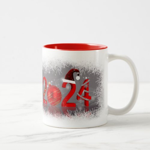 2024 Festive Red Merry Christmas New Year Two_Tone Coffee Mug
