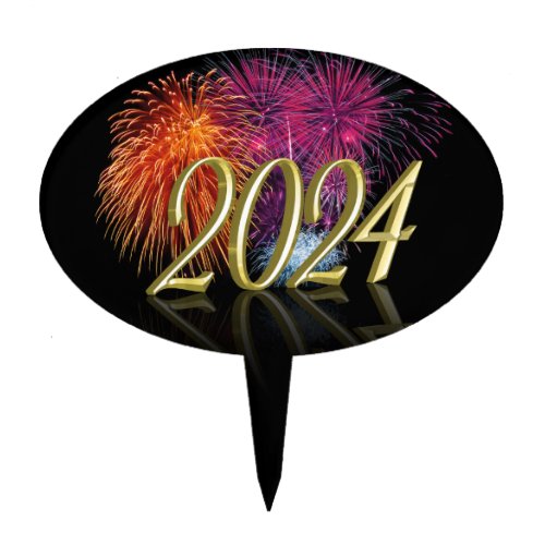 2024 Fireworks Gold Happy New Year Cake Topper