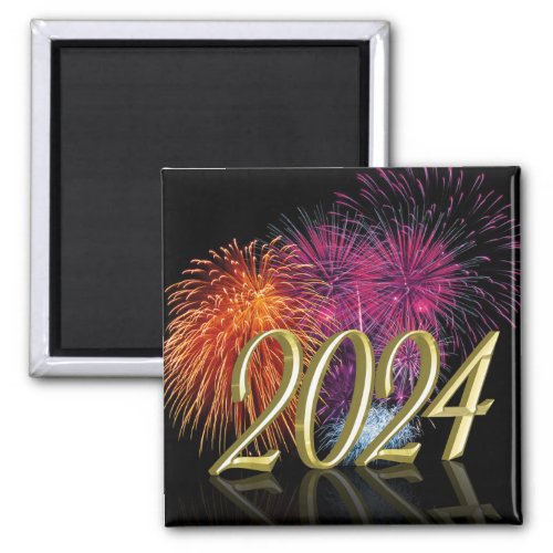 2024 Fireworks Gold Happy New Year Magnet
