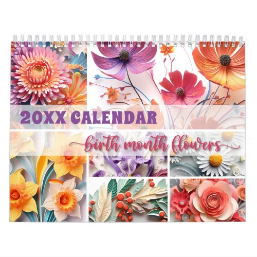 2024 Floral Calendar Birth Month Flowers Paper Art