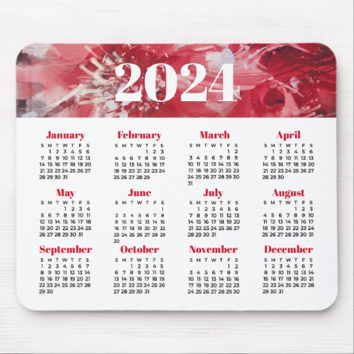 2024 Floral Calendar Mouse Pad
