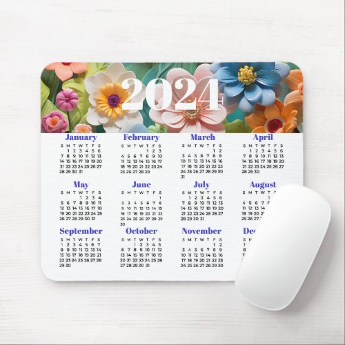 2024 Floral Calendar Mouse Pad
