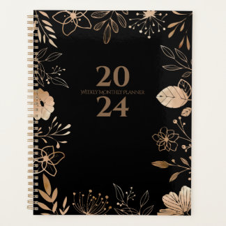 2024 Floral Gold & Black Planner