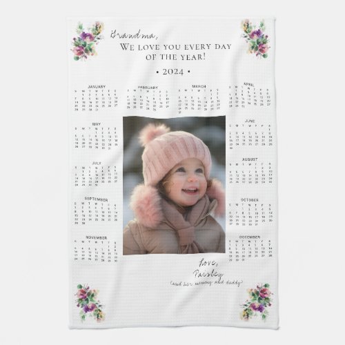 2024 Floral Photo Calendar Kitchen Towel