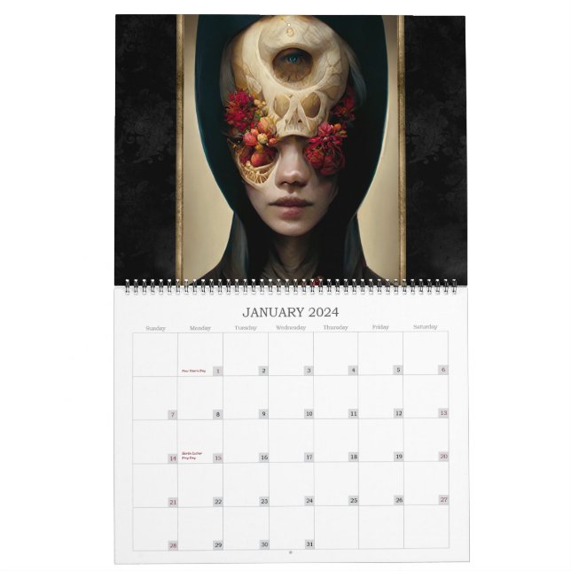 2024 Flower And Bone Surreal Gothic Horror Art Calendar | Zazzle