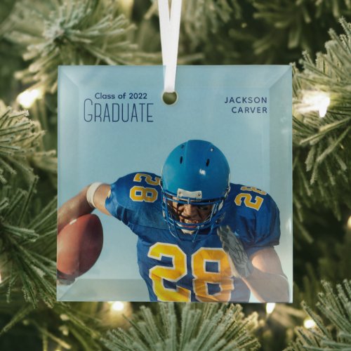  2024 Football Player Graduation Photo Christmas Glass Ornament