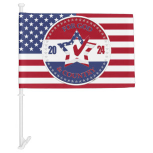 2024 For God and Country Star Check Mark Car Flag