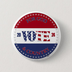 2024 For God and Country USA Flag VOTE Button