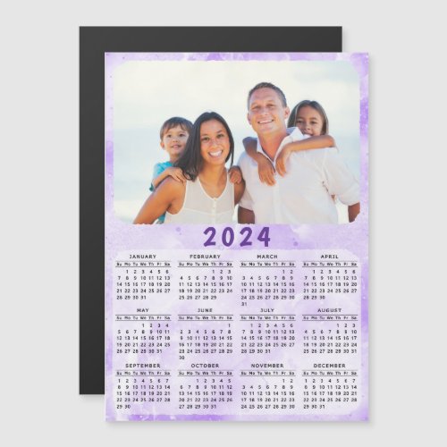 2024 Fridge Magnet Calendar Family Photo Purple