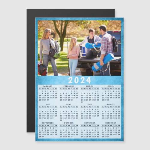 2024 Fridge Magnetic Calendar Family Photo Blue