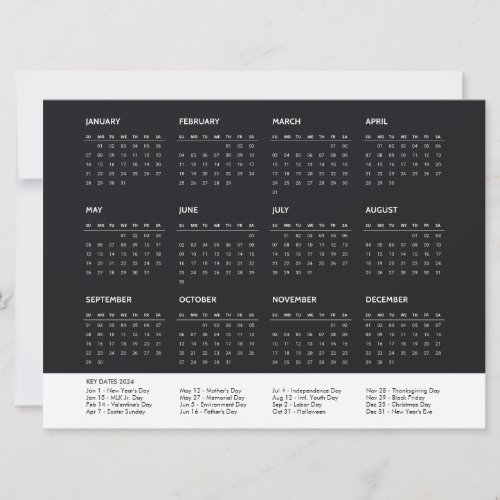 2024 Full Year at a Glance Holidays Calendar Card