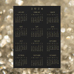 2024 Full Year Black Gold Yearly Calendar Magnet<br><div class="desc">Custom,  beautiful elegant script typography,  black and faux gold,  2024 full year,  home room office decor,  cool,  thin,  postcard size,  yearly calendar magnet,  for any magnetic surface at home or office. Makes a great custom gift for friends,  family,  peers,  co-workers,  for holidays,  christmas,  new years.</div>