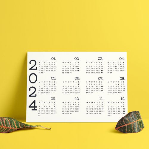 2024 Full Year Calendar Black And White Elegant Magnetic Invitation