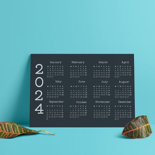 2024 Full Year Calendar Black And White Elegant Magnetic Invitation