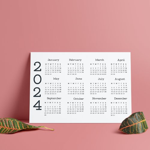 2024 Full Year Calendar Black And White Elegant Magnetic Invitation