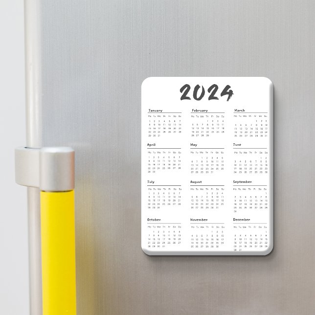 2024 Full Year Calendar Black And White Minimalist Magnet (2024 Full Year Calendar Black And White Minimalist Magnet)