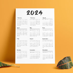 2024 Full Year Calendar Black And White Minimalist Program