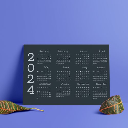 2024 Full Year Calendar Black And White Minimalist Program