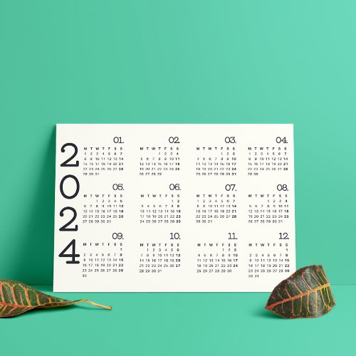 2024 Full Year Calendar Black And White Minimalist Program