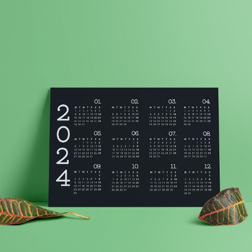 2024 Full Year Calendar Black And White Minimalist Program