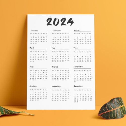 2024 Full Year Calendar Black And White Minimalist Program