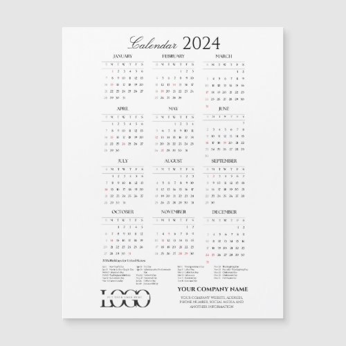 2024 Full Year Calendar with Holidays Black White