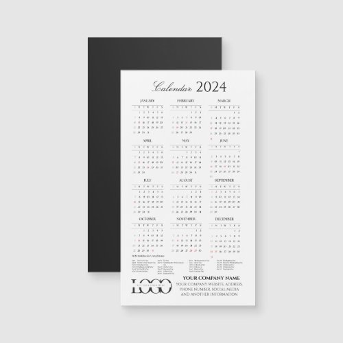 2024 Full Year Calendar with Holidays Black White