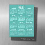 2024 Full Year View Calendar - Basic Aqua Minimal Magnetic Dry Erase Sheet<br><div class="desc">A minimal,  basic 12 month calendar with a solid color background. A standard look for your home office or school locker.</div>