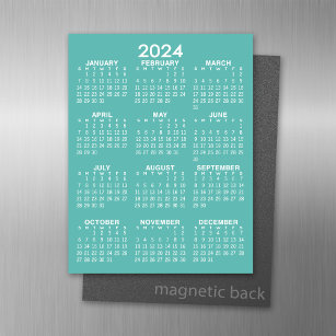 2024 Full Year View Calendar - Basic Aqua Minimal Magnetic Dry Erase Sheet