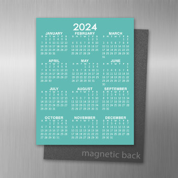 2024 Full Year View Calendar - Basic Aqua Minimal Magnetic Dry Erase Sheet by BusinessStationery at Zazzle