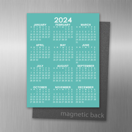 2024 Full Year View Calendar - Basic Aqua Minimal Magnetic Dry Erase S