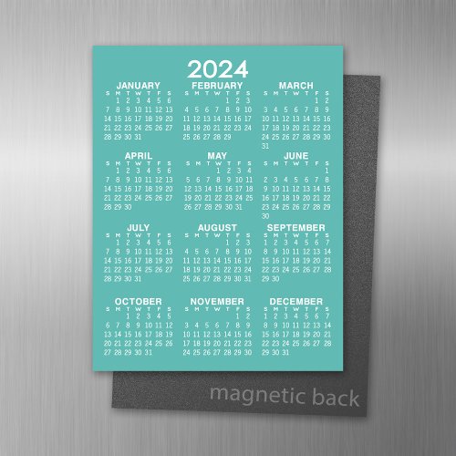 2024 Full Year View Calendar _ Basic Aqua Minimal Magnetic Dry Erase Sheet