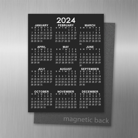 2024 Full Year View Calendar - Basic Black Minimal Magnetic Dry Erase 